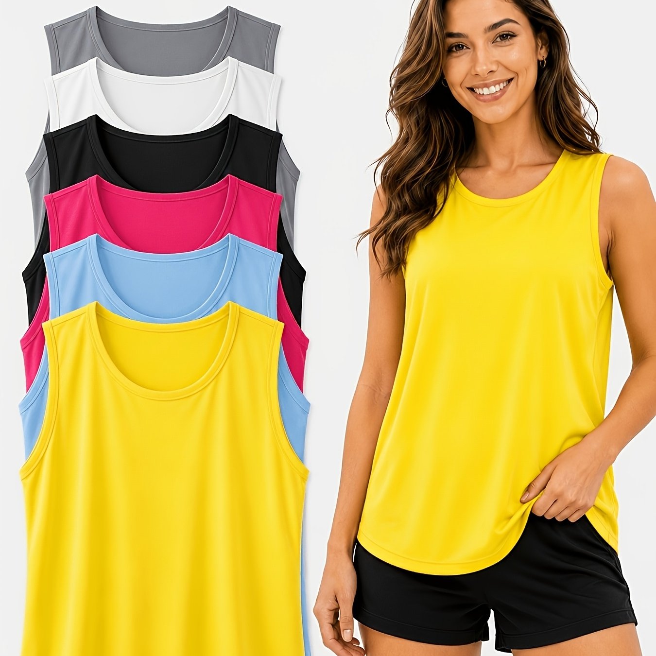 TEMU 6-pack Women's Quick-drying Sports Vests, Breathable Mesh Sleeveless Tops, Moisture-wicking Fitness Wear (suitable For Running, Yoga, Gym),