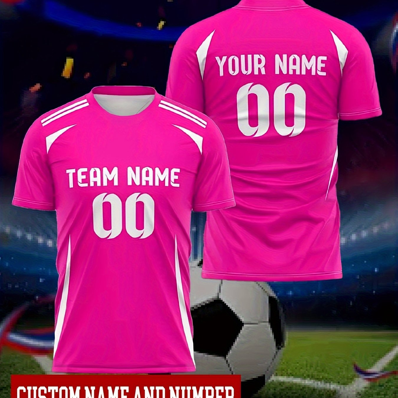 TEMU Custom Soccer Jersey - Personalized Team Shirt With Names & Numbers, /custom Colors, Lightweight Round Neck For Matches, Training, Casual -