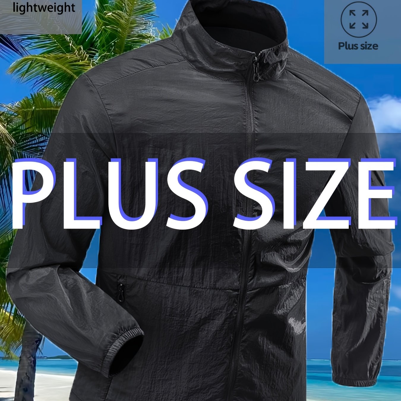 TEMU Plus Size Men's Extra Wide Lightweight Jacket, Trendy Lightweight Workwear Jacket, Nylon Material, Suitable For Outdoor And Travel, For Spring,