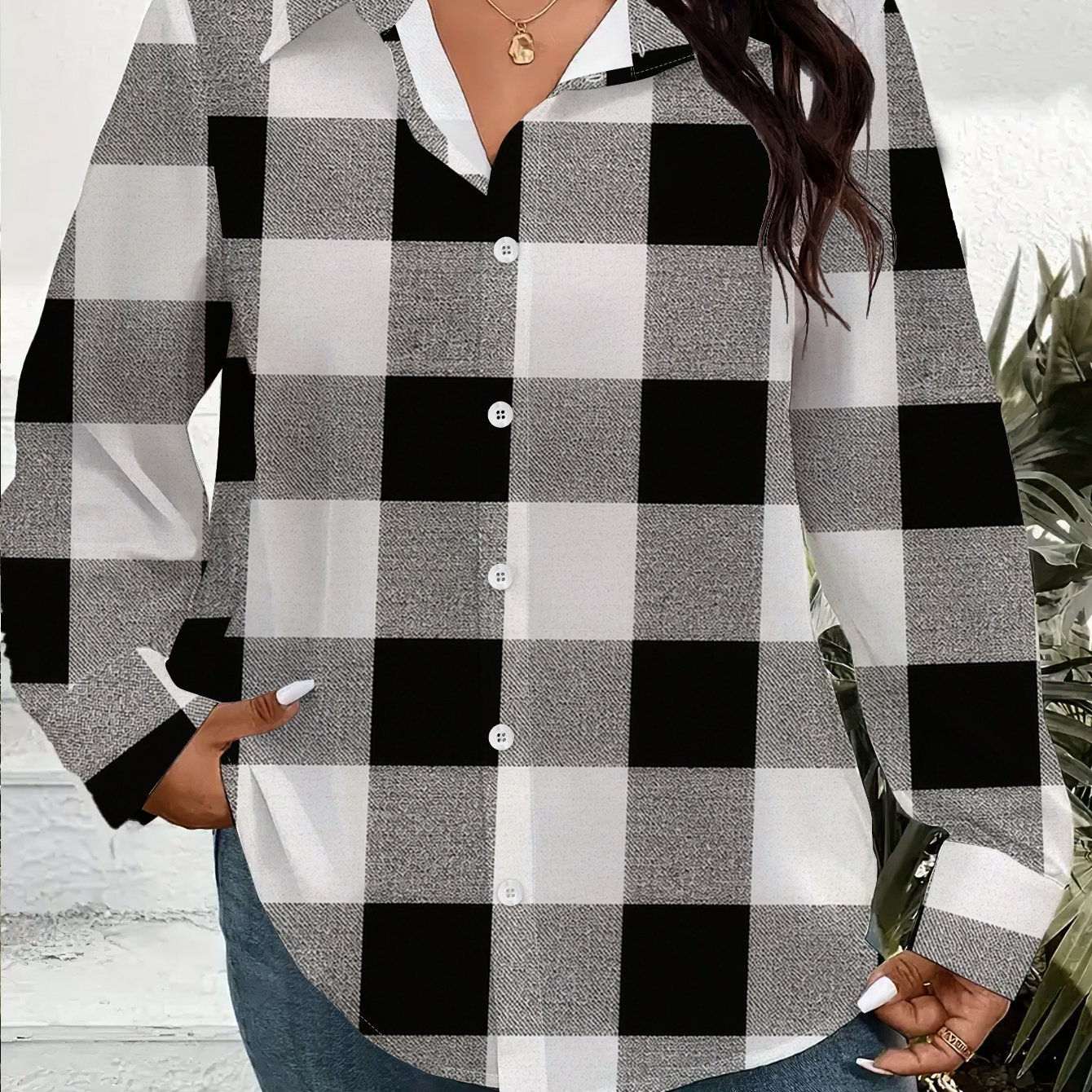 TEMU Plus Size Women's Shirt Cardigan Classic Plaid Print Design Loose Slim Fit Single Breasted Collar Long Sleeve Casual Versatile Style 1xl-9xl