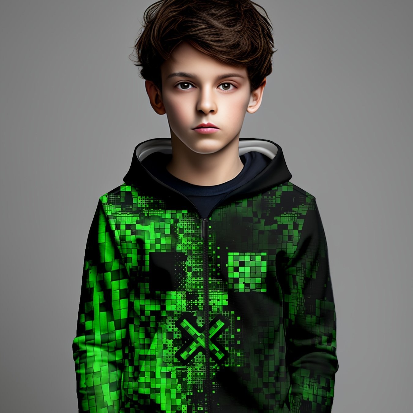 Image of Boys' Fashion Zipper Hooded Cardigan Long Sleeve Sports Printing Boys' Tops Children' Casual Game Cartoon,fall And Winter Clothes