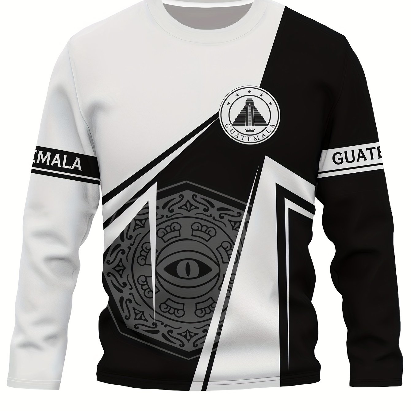 Image of Guatemala Print, Men's Graphic Neck Long Sleeves T-shirt, Casual Comfy Sweatshirt For Spring Autumn, Men's Novelty Tops