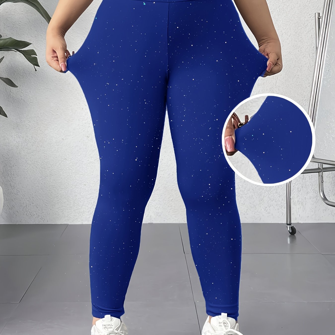 TEMU Legging grande taille pour femme, taille haute et extensible, pantalon brillant, legging à paillettes à motif de fête