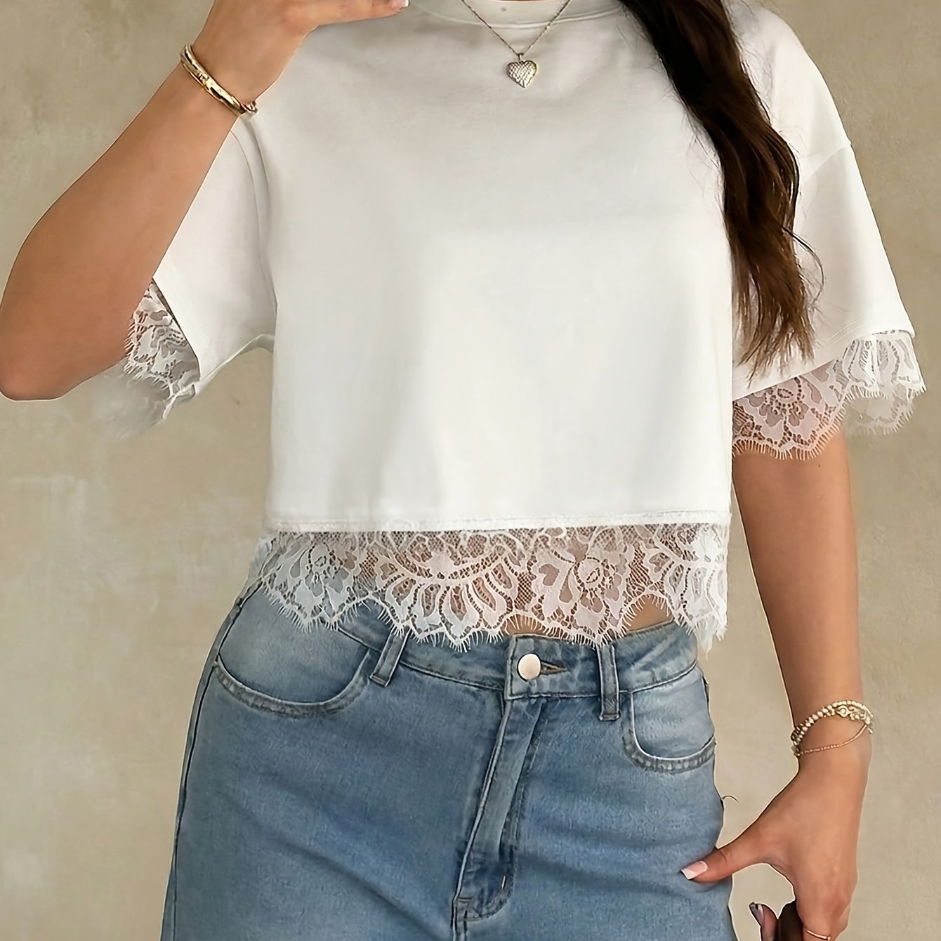 TEMU Ladies Lace Fashion T-shirt