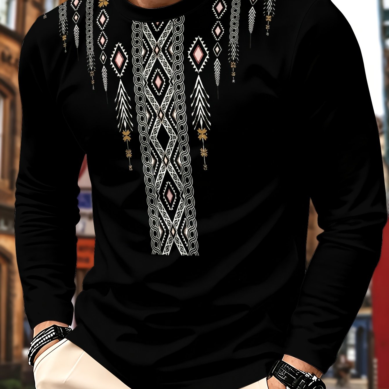 TEMU 1pc Men's Casual Long-sleeved T-shirt, Regular Fitted Round Neck, Comfortable And , Street Style, Fashionable Top, Soft Fabric, For Daily Casual