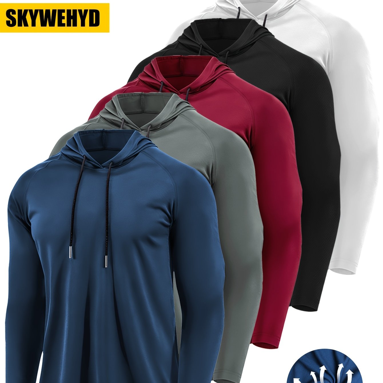 TEMU Men 5pcs Long Sleeve Home Suit, Quick Dry Breathable Lightweight Hoodie Loungewear T-shirts, Home Casual Wear, Men's Home Suit, Men's Hooded