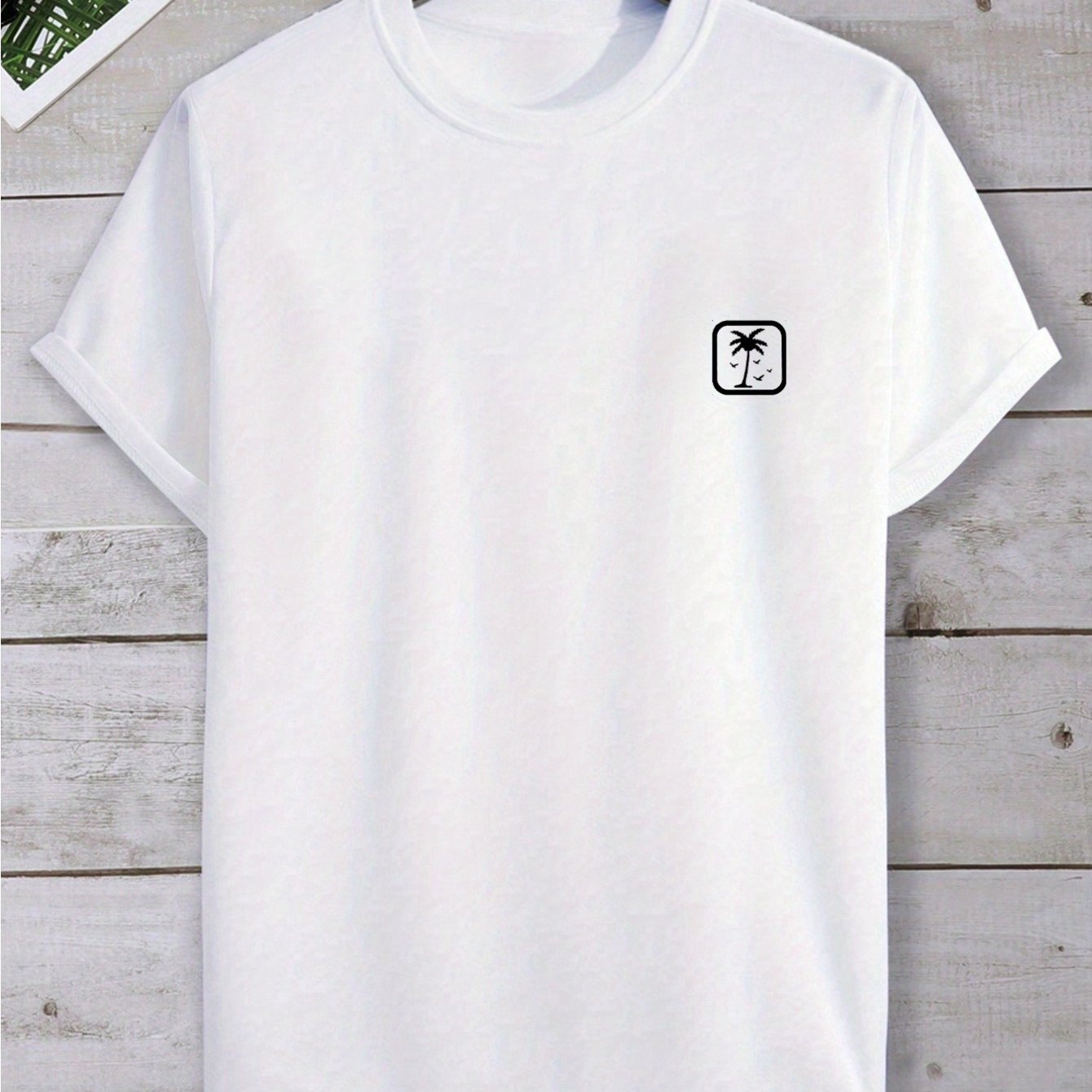 Image of 180g 100% [spring Stream] Plus Size Men's Clothing 2025 Summer New Hot Item Trendy Fashion Comfortable Design 'square Tree' Illustration Positioning Print Top T-shirt