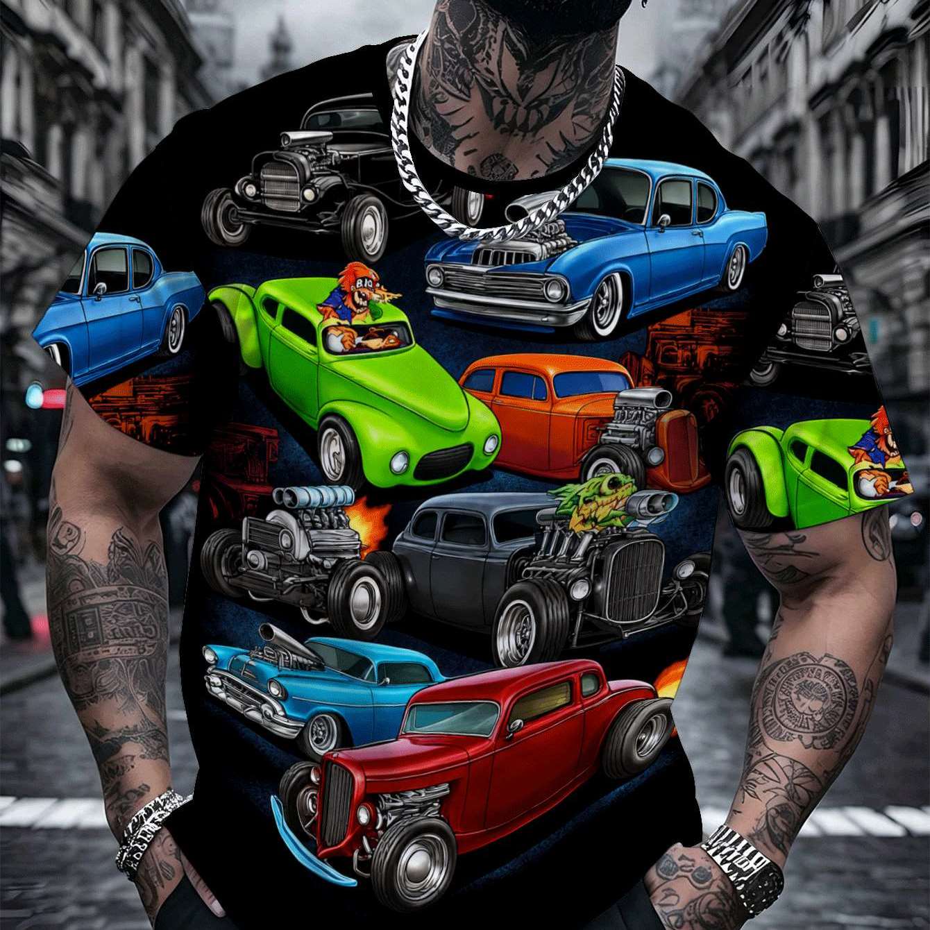 TEMU [print Design Not Textured] New Plus Size Men's Casual Sports T-shirt, Modified Racing Pattern Print, Mechanical Style, Fashionable Casual Top,