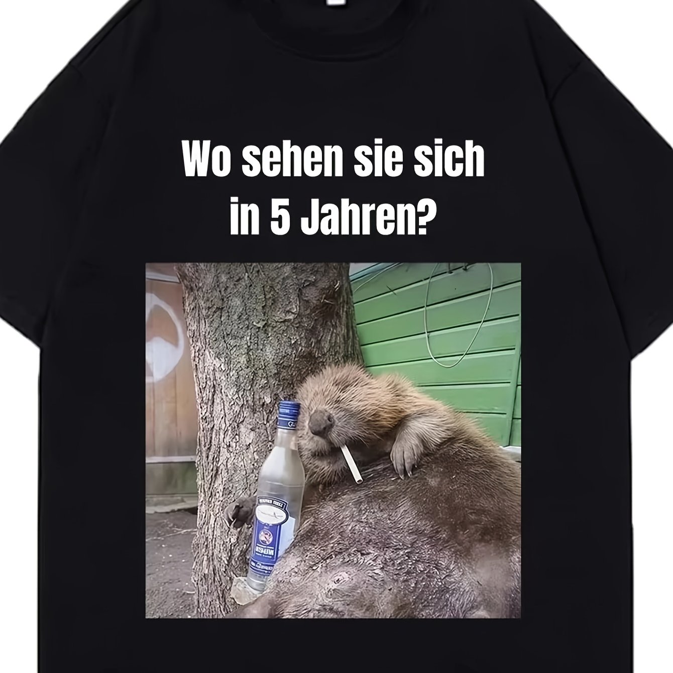 Image of Plus Size Men's Short Sleeve Funny Rodent With Drink Bottle Graphic T-shirt, Casual Streetwear Everyday Tee, Plus Size
