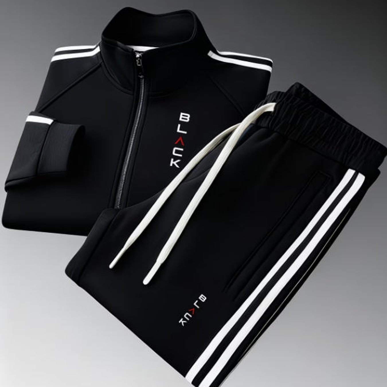 Image of Stand Collar Street Style Trendy Stripe Detail Casual Sportswear Set Big Size Men's Fashion Adult Men Holiday Gift Daily Wear, Plus Size