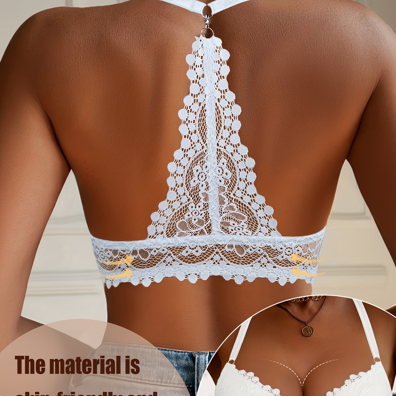 Image of Lace Trim Women's Underwear With Underwire Push-up Straps, Versatile Backless Bra