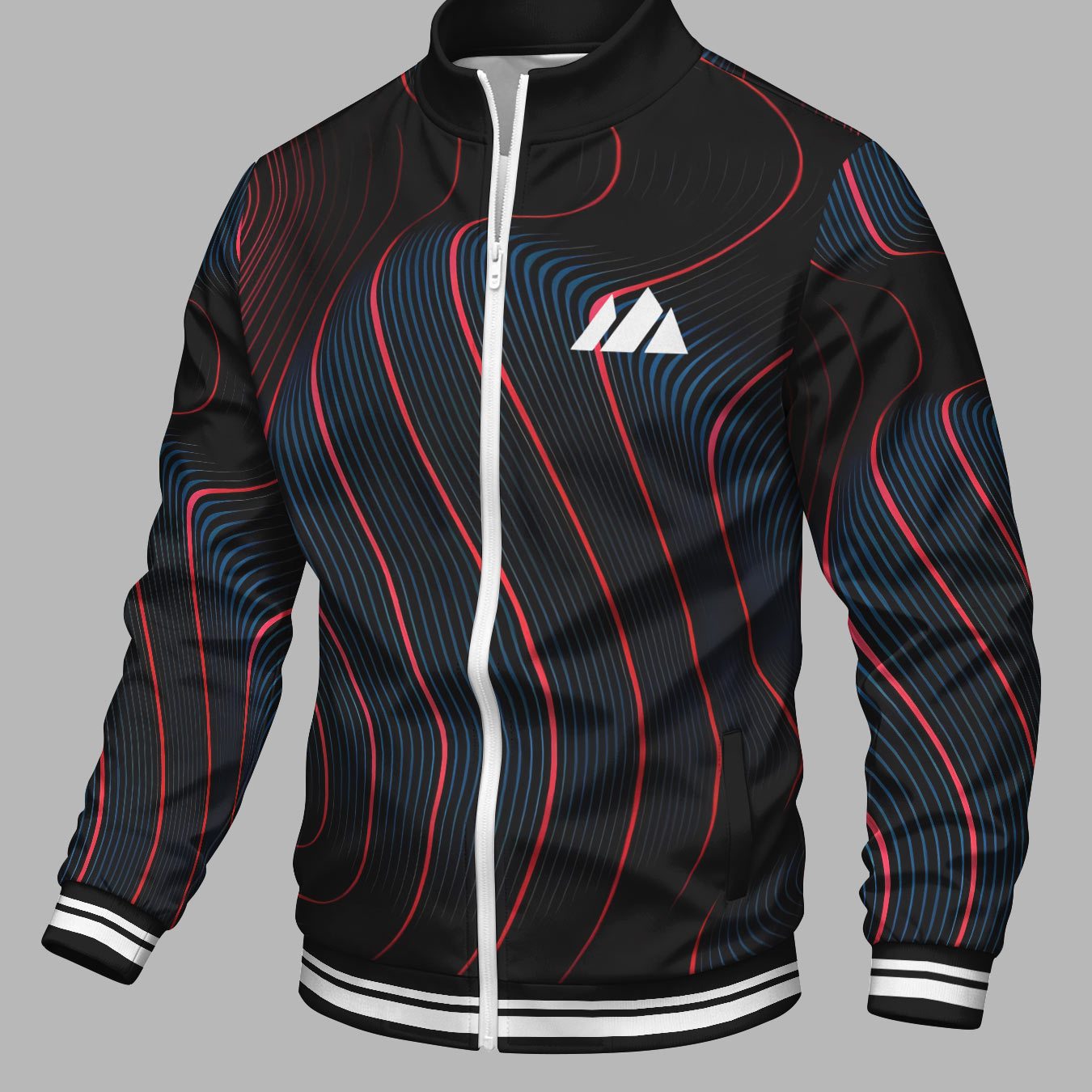 TEMU Autumn Winter Long Sleeve Zippered Athletic Jacket, Tech-inspired Gradient Curve Stripe Print, Stand Collar Casual Sports Top, Birthday Holiday