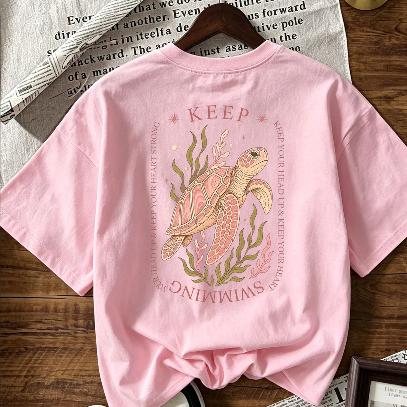 Image of 'keep Your ' Sea Turtle Print T-shirt | Summer Women Inspirational Graphic Tee | Casual Top | Loose Fit Boho Vacation Shirt