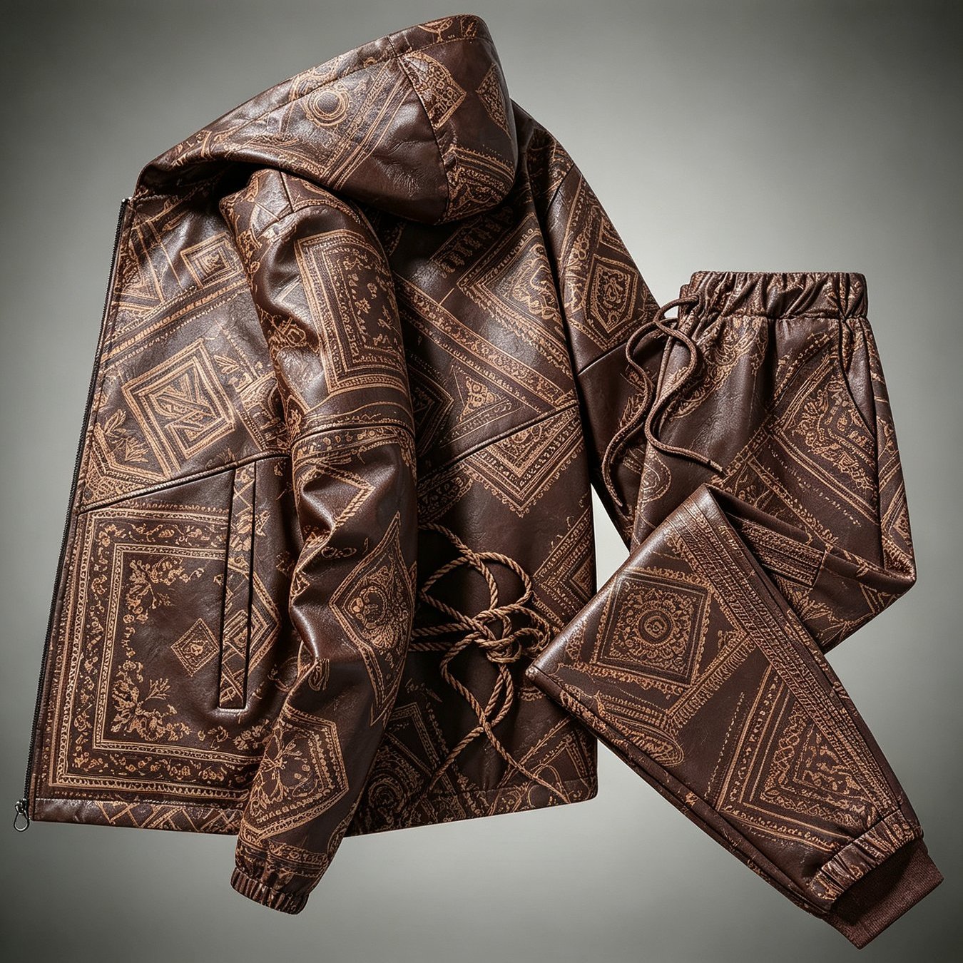 TEMU Costume 2 pièces décontracté de mode masculine à capuche avec imprimé géométrique paisley vintage pour et l'hiver, cadeaux pour hommes adultes,
