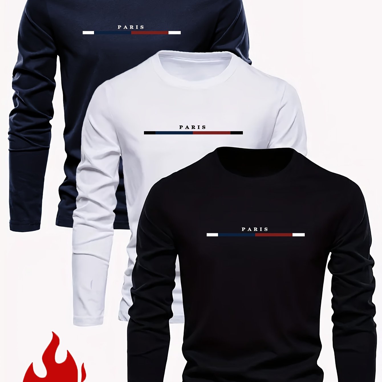TEMU [starry Obm] Men's Casual Round Neck Long Sleeve T-shirt 3pcs Set