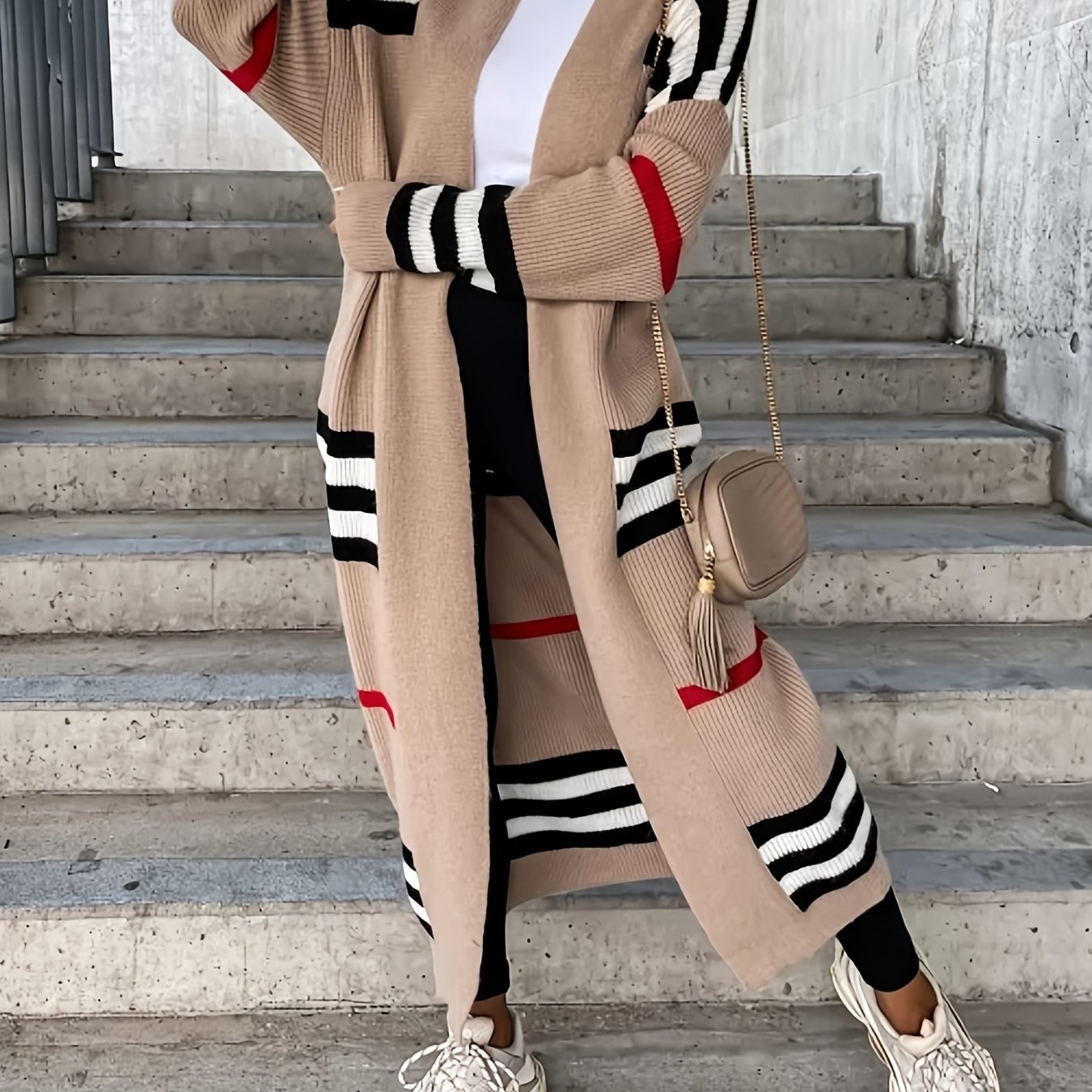 Image of New Autumn/winter Style Red, White, And Black Striped Long Oversized Cardigan For Women, Casual, Simple, And Versatile Xx2081 Wilderness