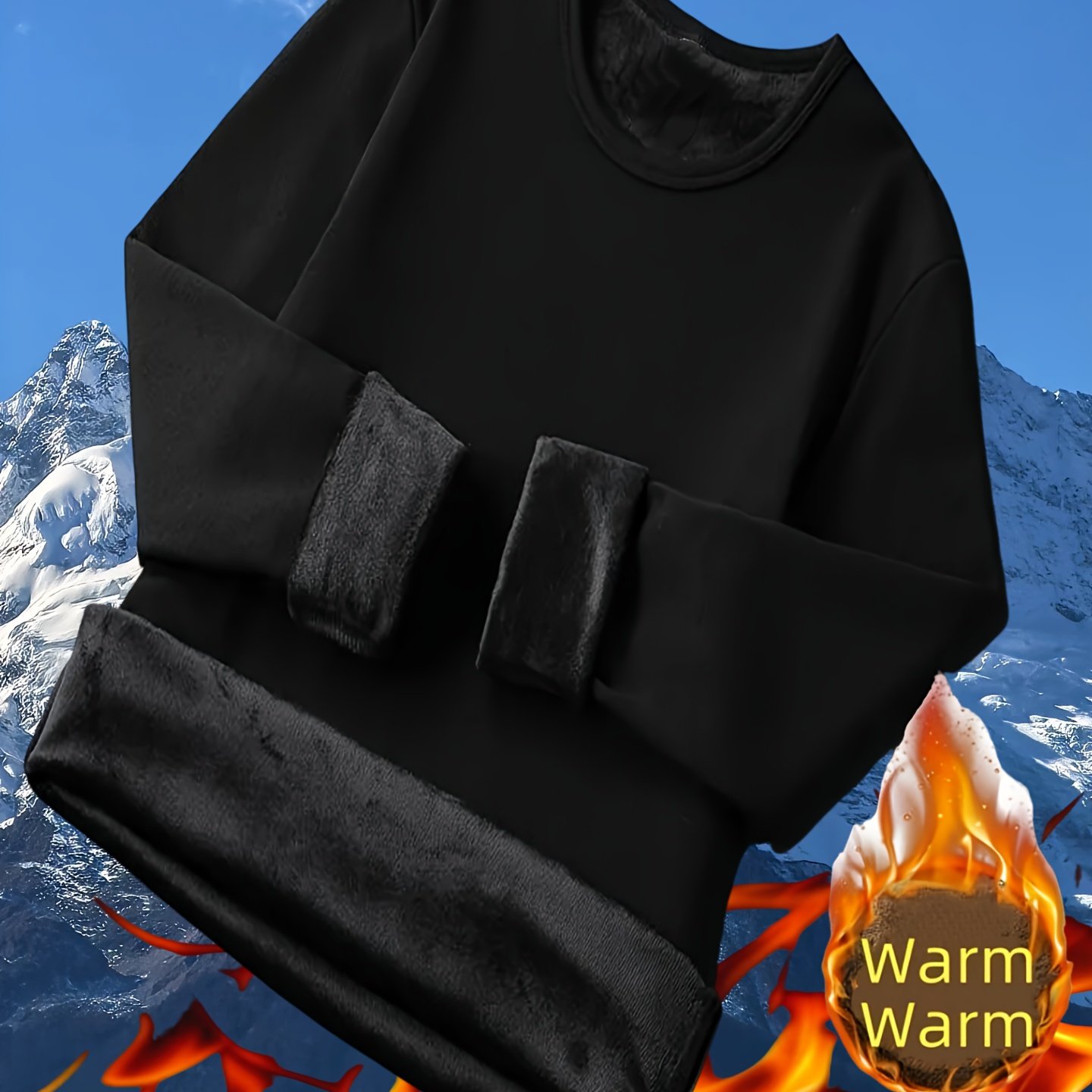 TEMU Men' -lined Thermal Running Shirt - Round Neck Long Sleeve Winter Sports Top, Machine Washable Suitable For, Gym & Outdoor Activities, Warm