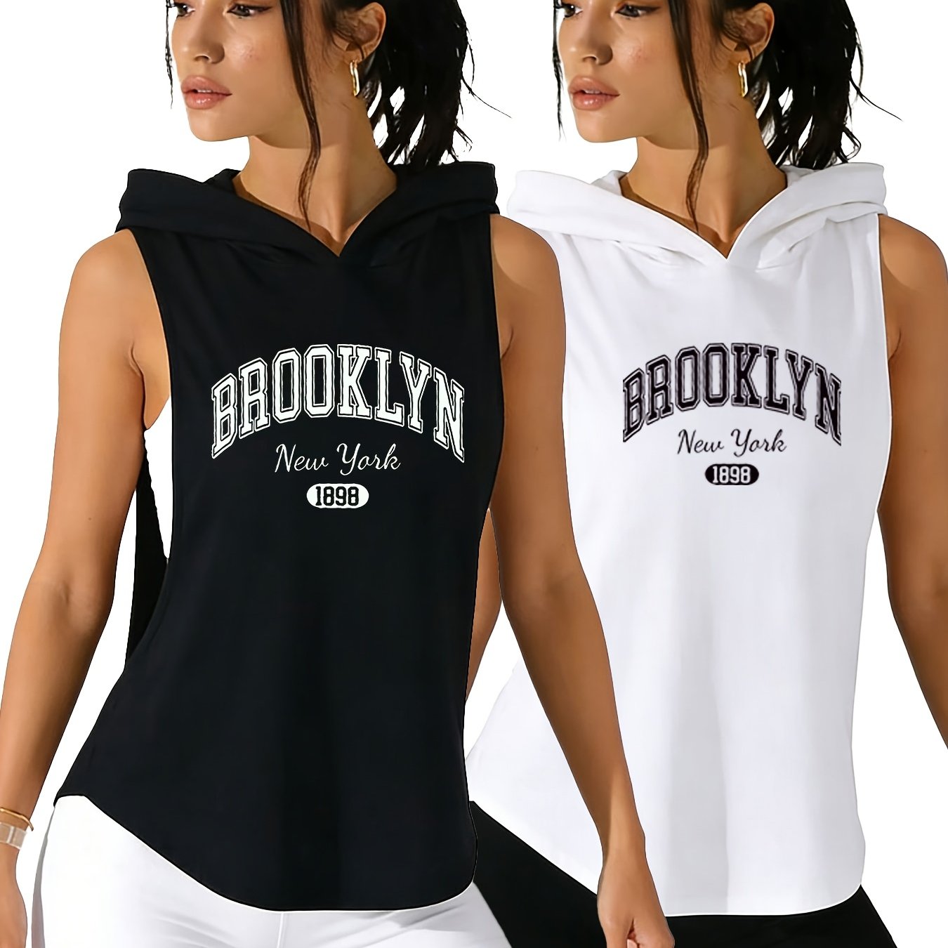 TEMU 2 Spring And Summer S Hooded Vests, 2 T-shirt Vests, Stylish And Soft T-shirt Vests For Women