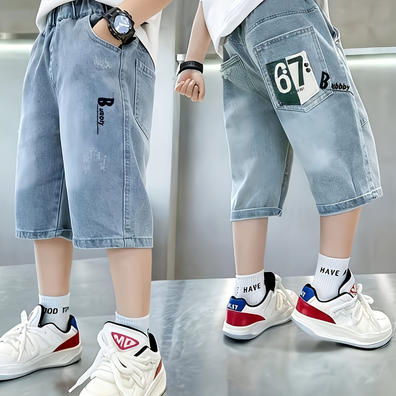 Image of New 2026 Fashionable Summer Boys' Denim Shorts, Sizes 7y-14y, Perfect For Outdoor Sports, Leisure, And Strolling. Size 6 And 7, Showcasing Personality And Style. Boys' Summer Casual Denim Shorts