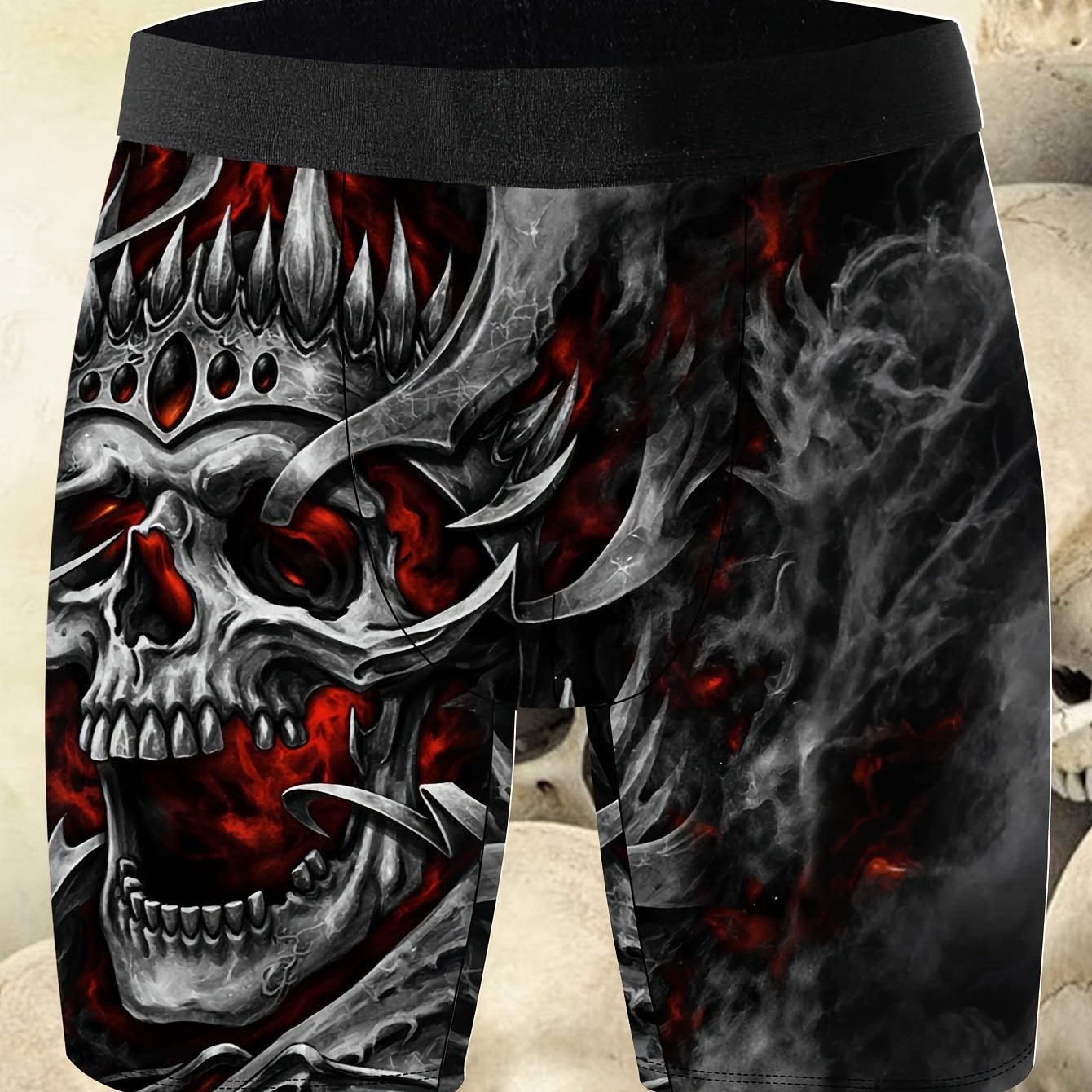 TEMU 1pc Men's Novelty Shorts, Dark Skull Crown Print Men's Briefs, Gothic Skull Warrior Print Underwear, Knit Fabric, Quick-dry Breathable,