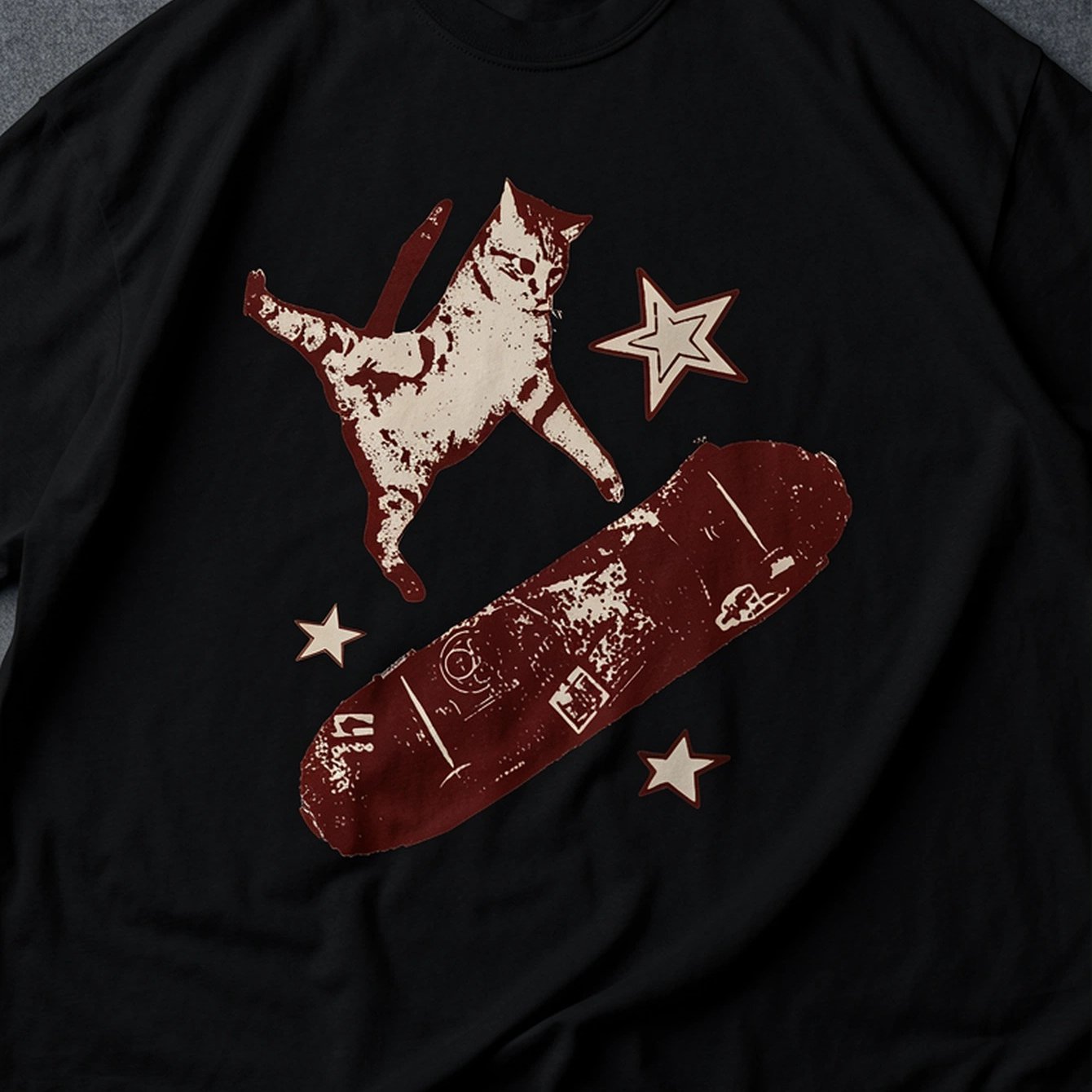 Image of Skateboard Cat Y2k Shirt 90s Aesthetic Vintage Kitten Y2k T-shirt, Aesthetic Cat Tee, Retro Grunge Coquette Kei Top, Plus Size