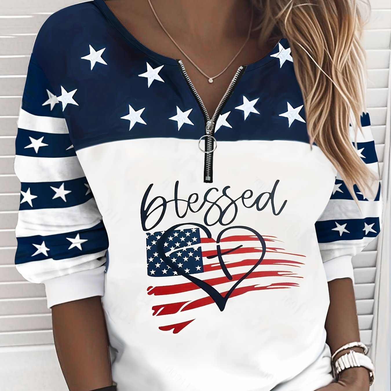 Women's Flag Sweatshirt Casual Striped Print Jumper