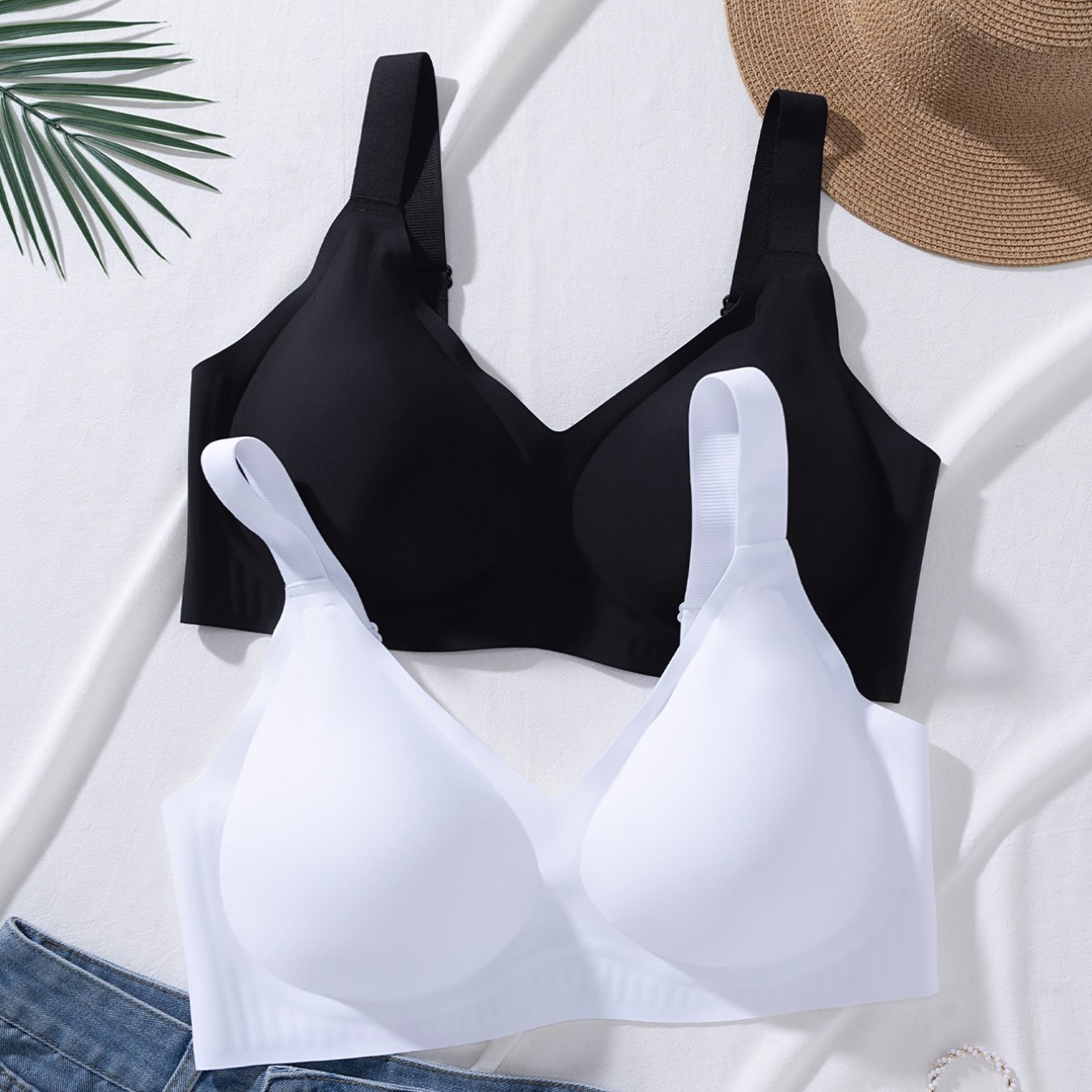 TEMU 2pcs Plus Size Women's Bras, Smooth Nude Feel For Daily Wear, S,, Casual, And Outdoor, Versatile, High-elasticity, Comfortable, And Breathable,