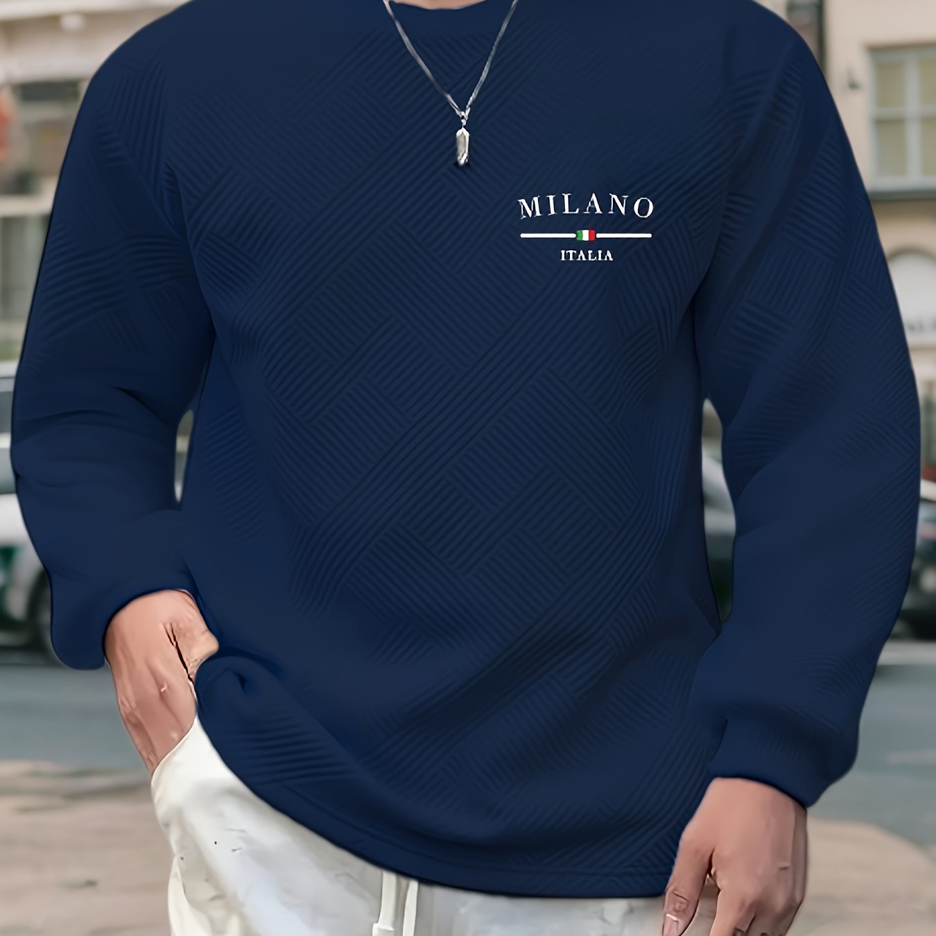 TEMU Men's Spring Autumn Casual Long Sleeve Sweatshirt Daily All-match Heavy Jacquard Round Neck Sweatshirt, Regular Fit, Outdoor, Crew Neck,