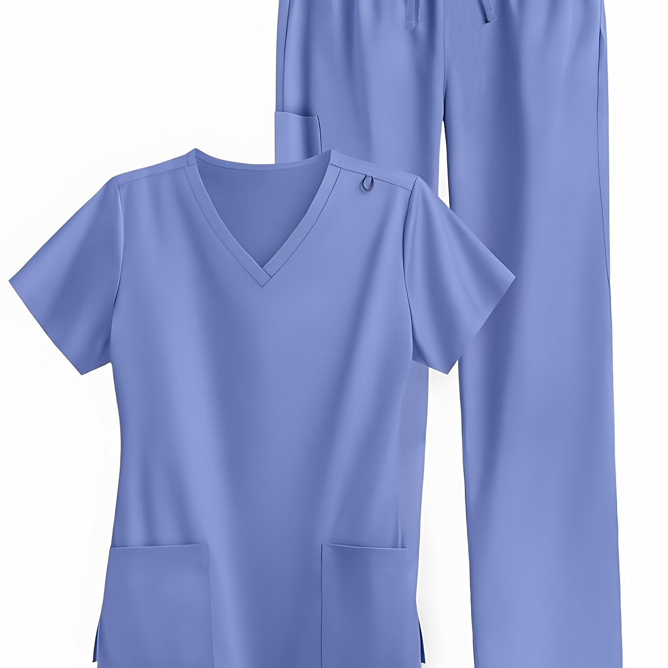 TEMU V-neck Short-sleeve Set, Women's Fashionable Lightweight Commuting Workwear, Two-piece Suit For S, Jogging, And Outdoor
