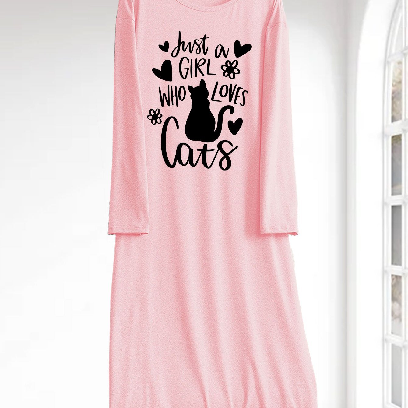 TEMU Just A Who Kittens Letter And Kitten Print Women's Fall Winter Maxi Dress