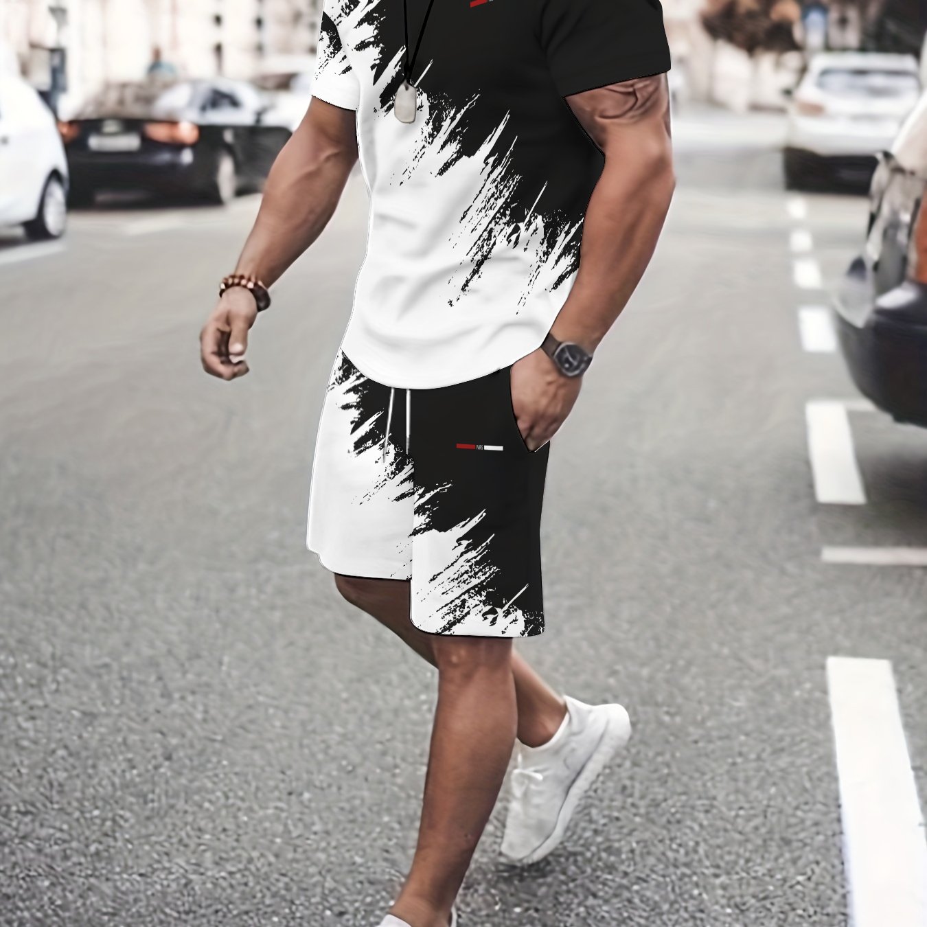 TEMU Gradient Trend Set Men's Short Sleeve And Shorts 2pcs Set