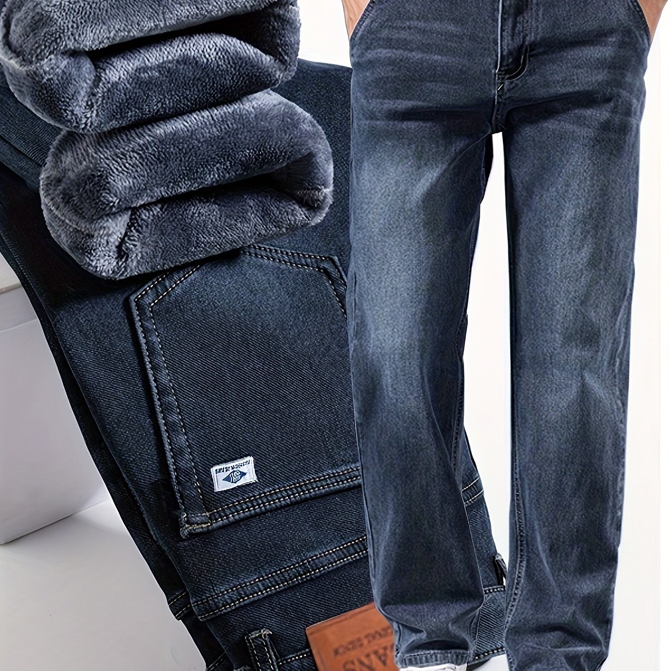 New Winter Style -lined Thickened Simple And Fashionable Slightly Stretchy Jeans