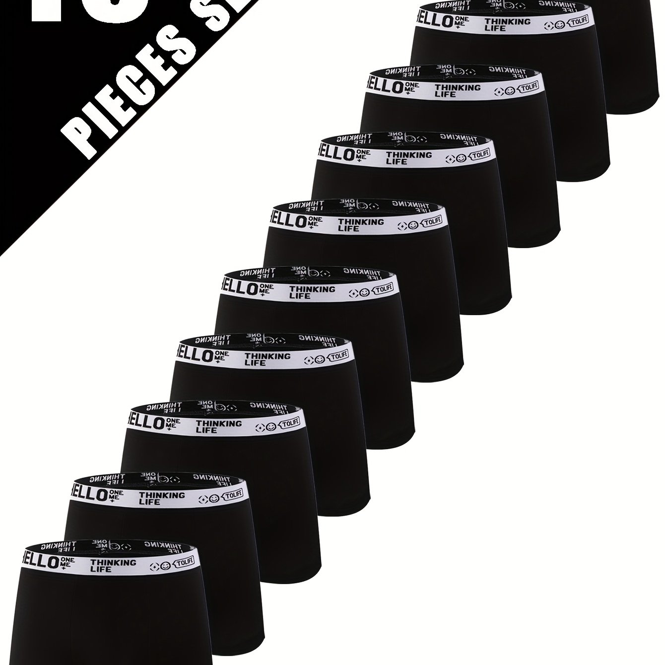 E-shop Herren-Boxershorts „HELLO“ im 10er-Pack. Aus hochelastischem Strickstoff, diese einfarbigen Freizeit-Unterhosen sind atmungsaktiv bequem,