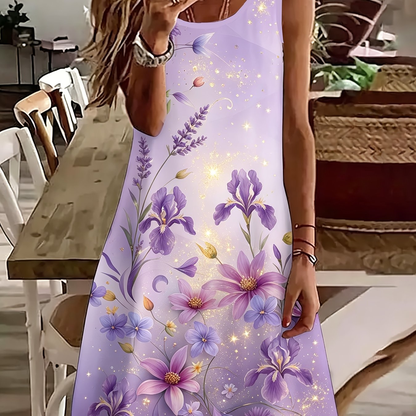 TEMU Women's Multi-floral Print Dress, Multi-floral Color-, Casual Spring Summer Sundress, Beach Vacation Dress Overseas Print