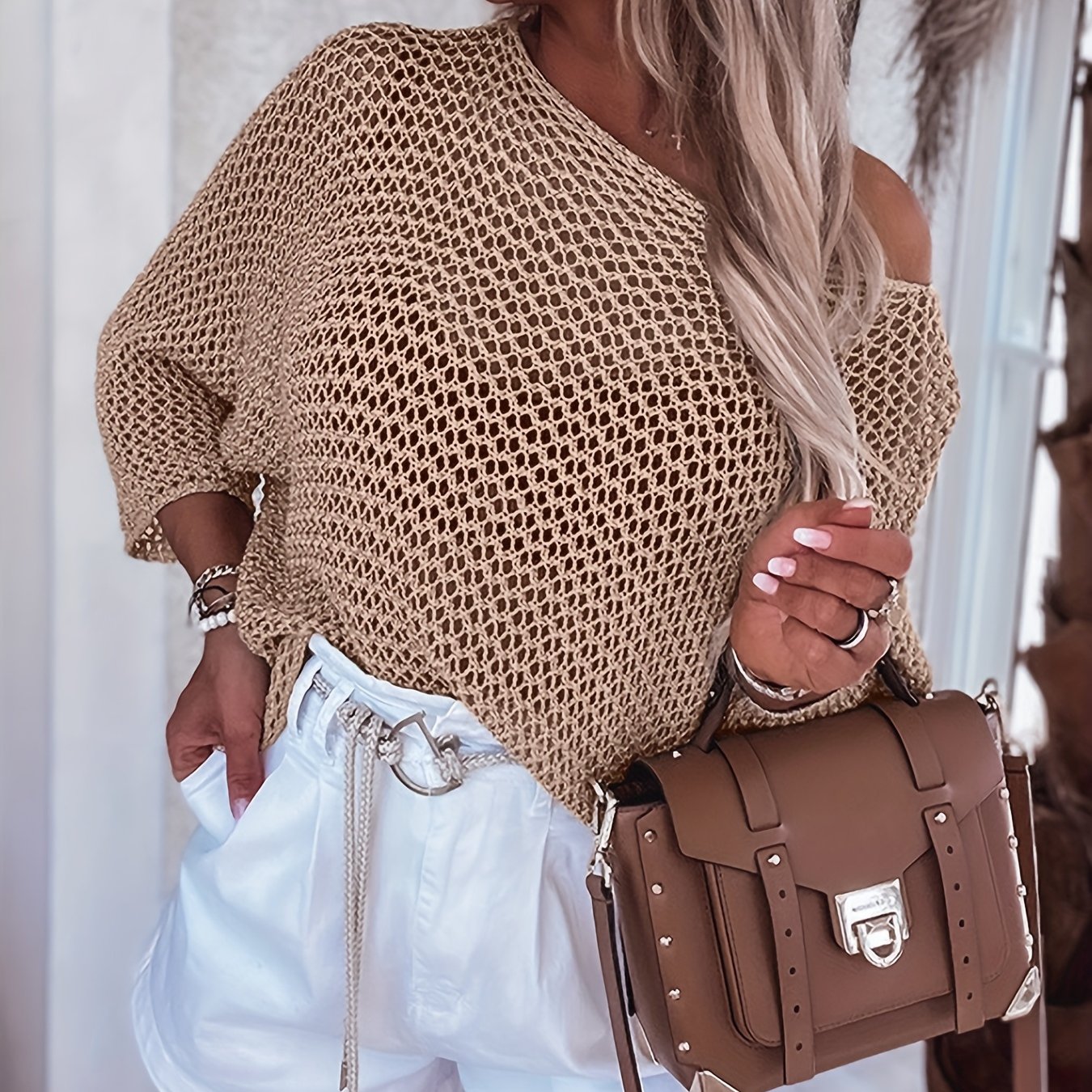Edition - Women' Vacation Casual Openwork Textured Pullover