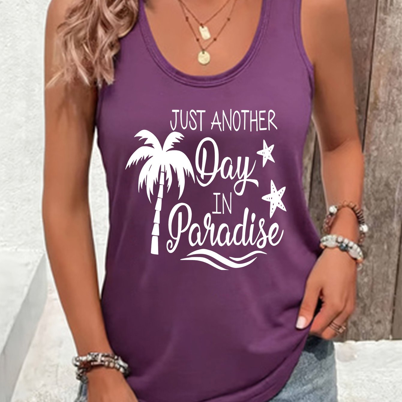 TEMU Day In Paradise - A Printed Ladies' Backless V-neck Top With Coconut Tree Theme - A Comfortable, Loose-fitting Beach-ready Casual Top Suitable
