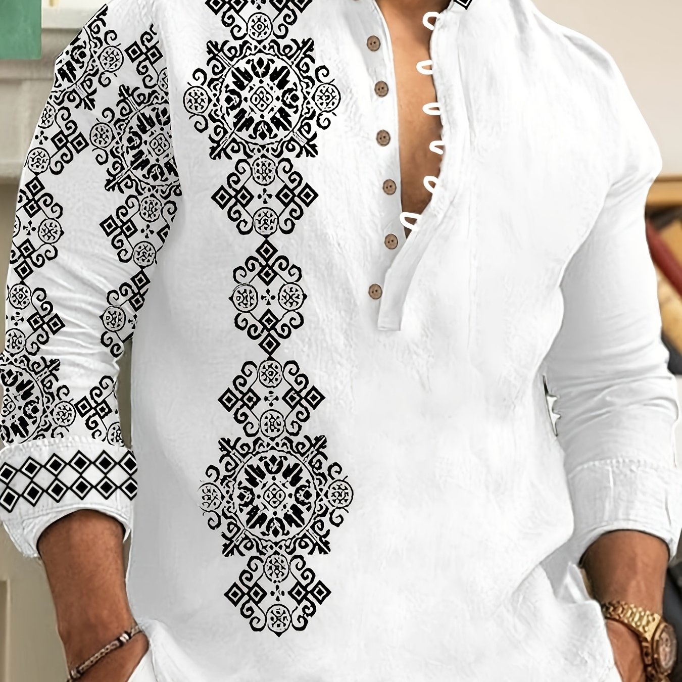 Image of 2024 European And -block Striped Casual Shirt Men's Long-sleeved Button