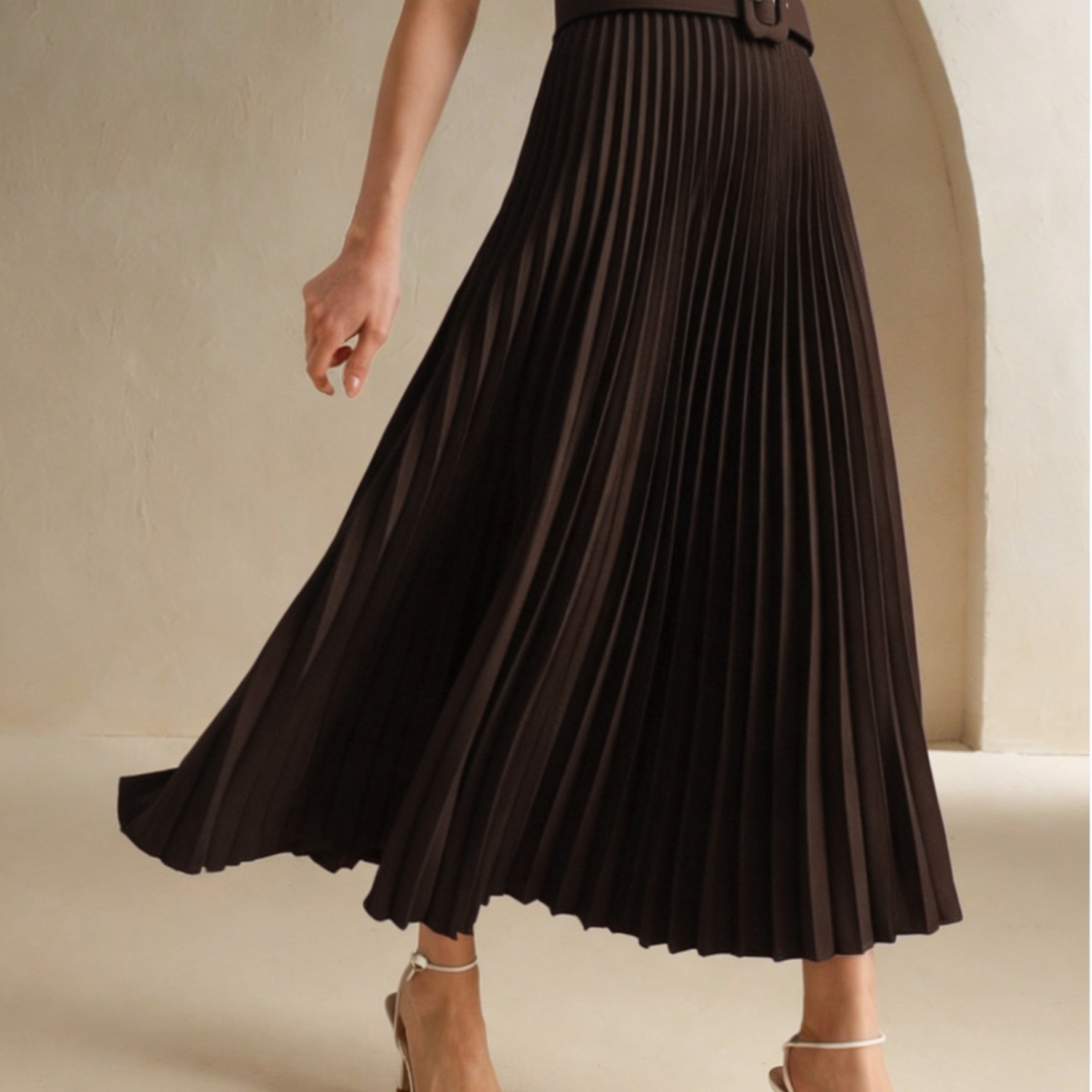 TEMU New High-waist Flared A-line Midi Skirt, With Belt