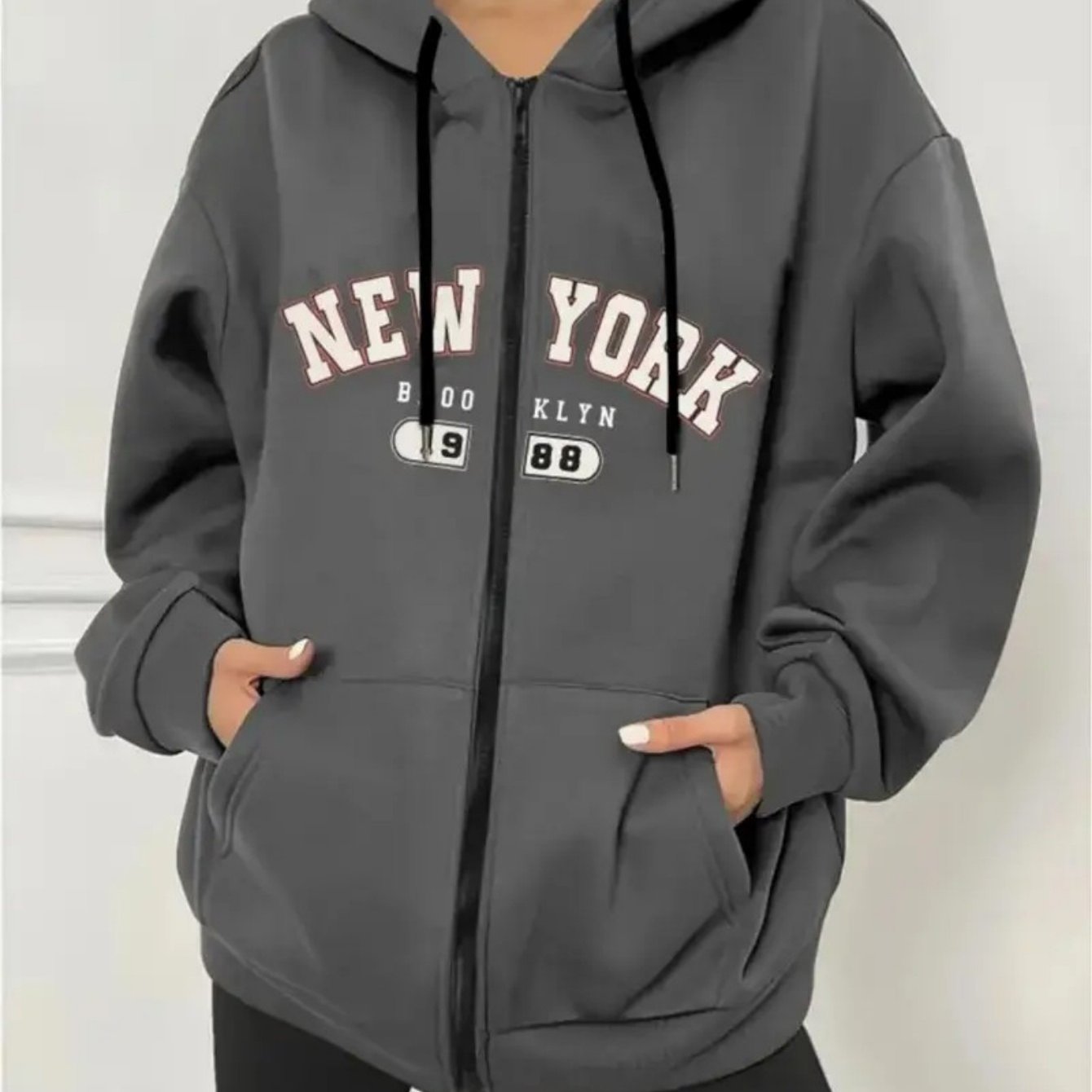 TEMU Plus Size Women's Elegant Casual Hoodie - Letter Print, Long Sleeve Round Neck Lightweight Stretchy Pullover, 100% Polyester Machine Washable ,