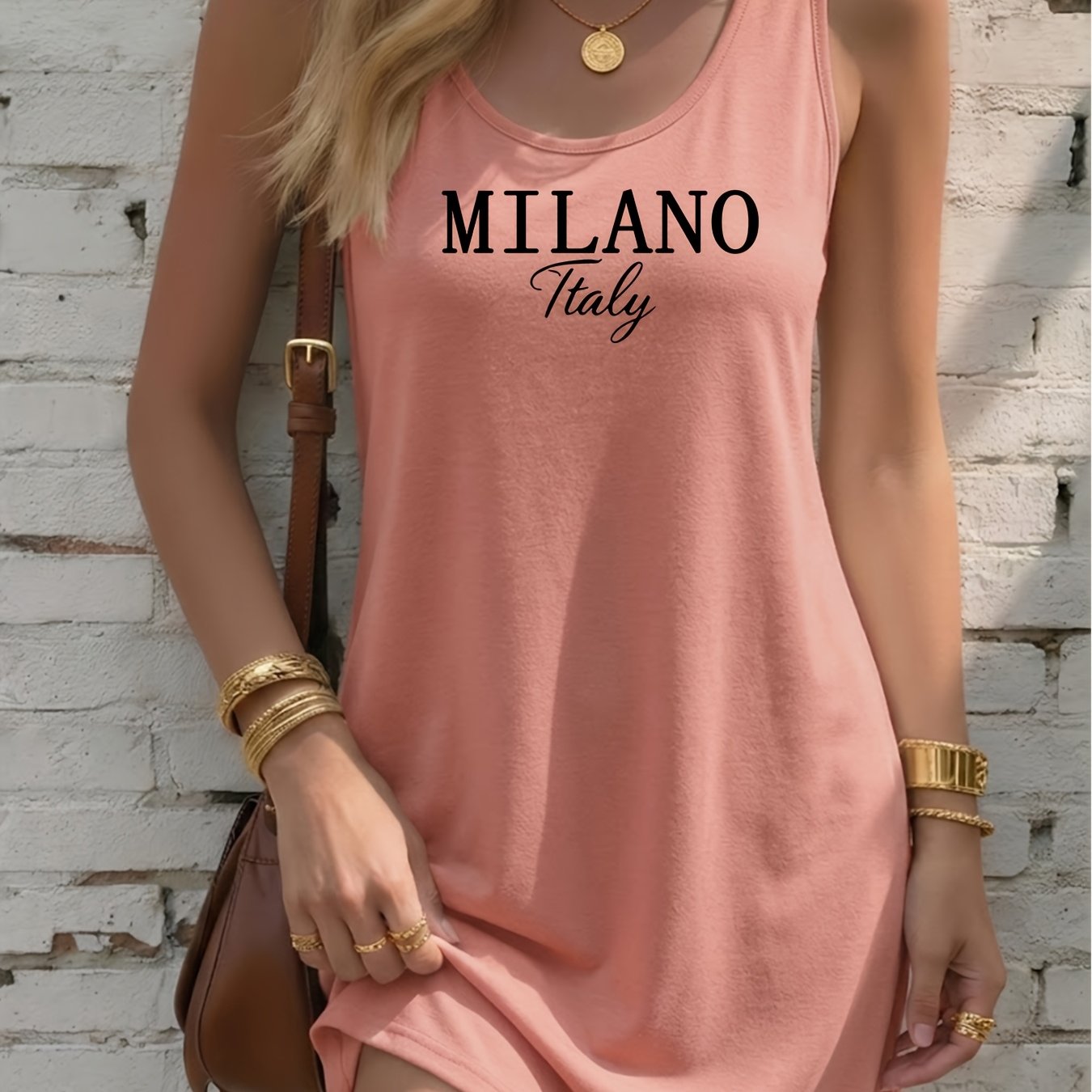 TEMU Women's Dress Solid Color Sleeveless Tank Dress, Style, For Shopping And Dating, Fashion Enthusiasts, Loose Fit