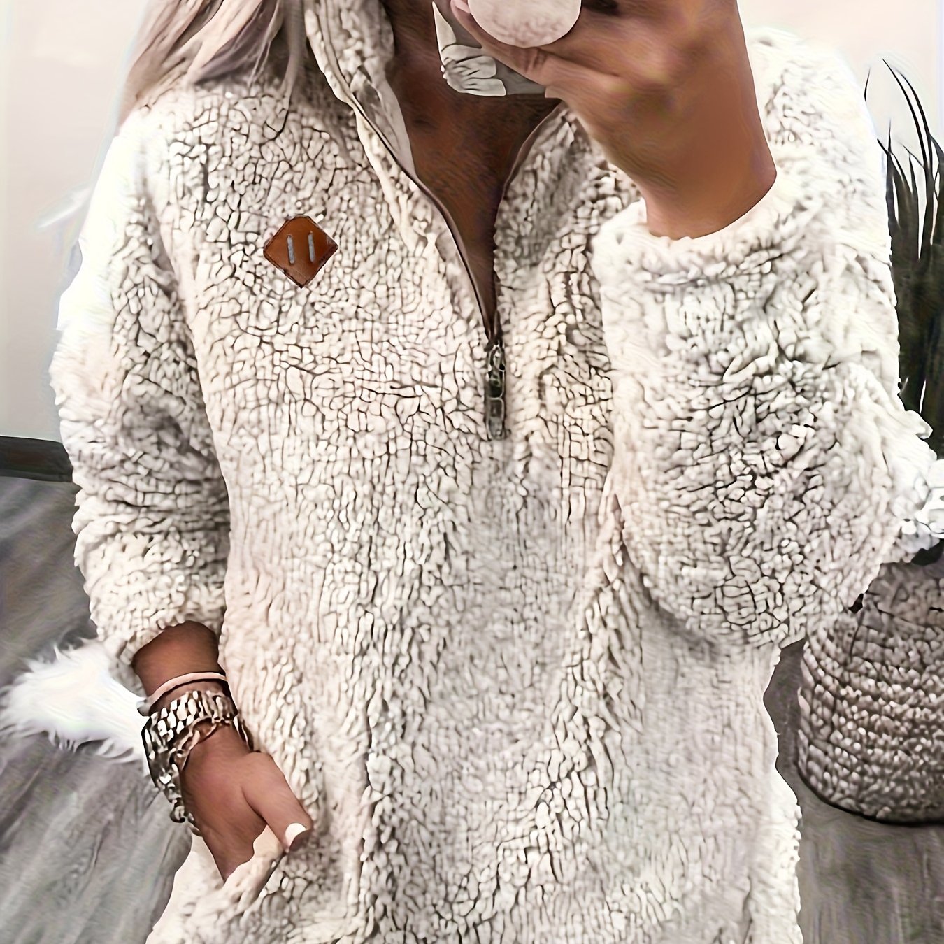 Trendy Zip-up Stand Collar Women's Top
