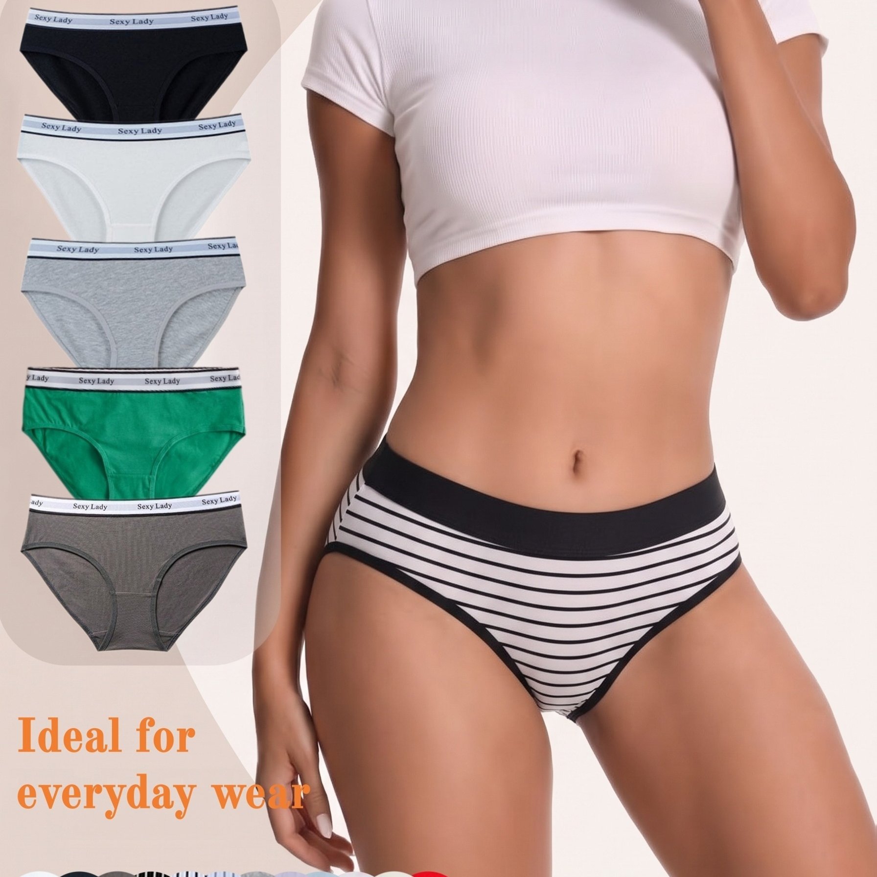 Random Color 5pcs Set, Design, Casual Sports Interior, Line , Women's Underwear And Shorts