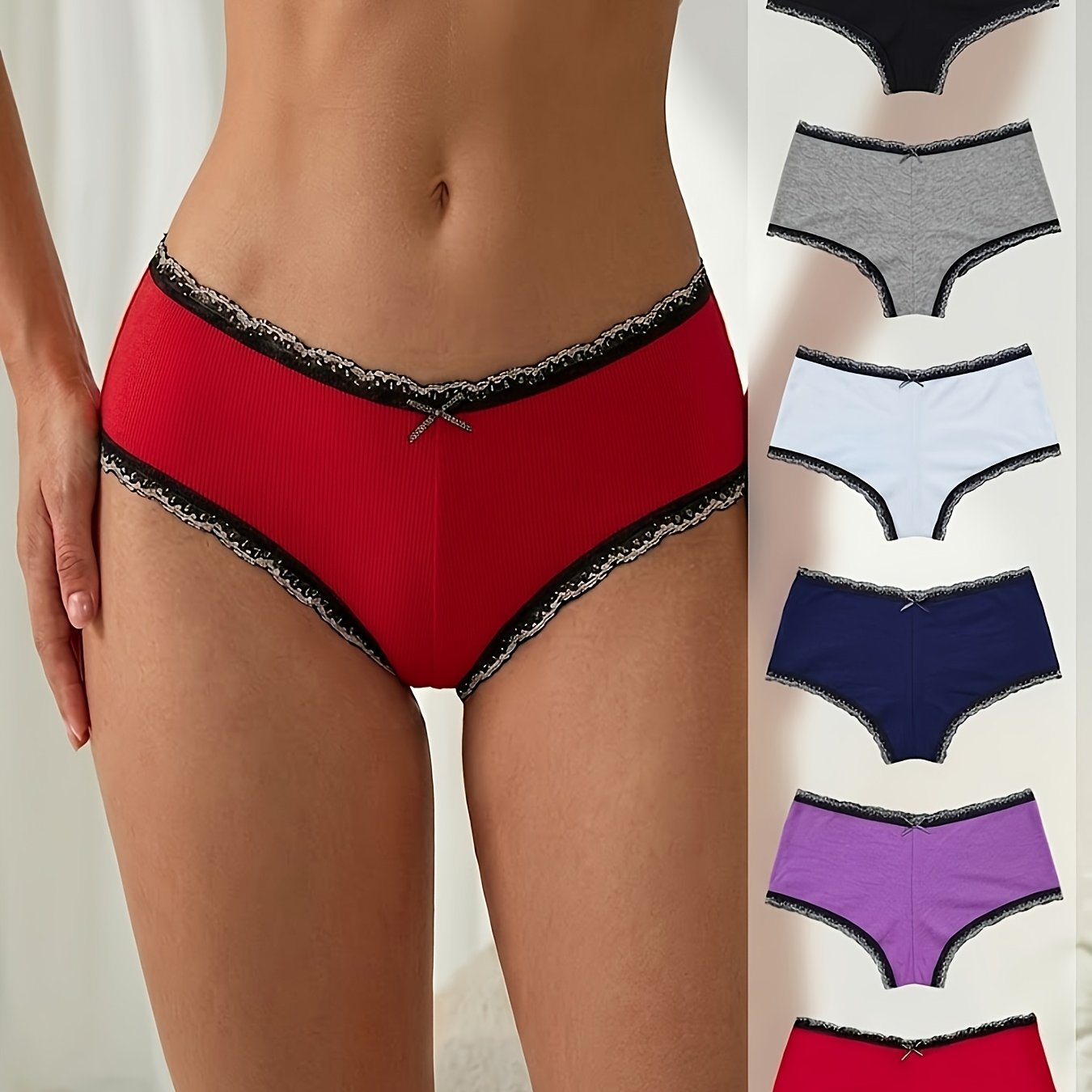 6-pack Women's Pure Lace Color-blocking Low-waist Boxer Briefs