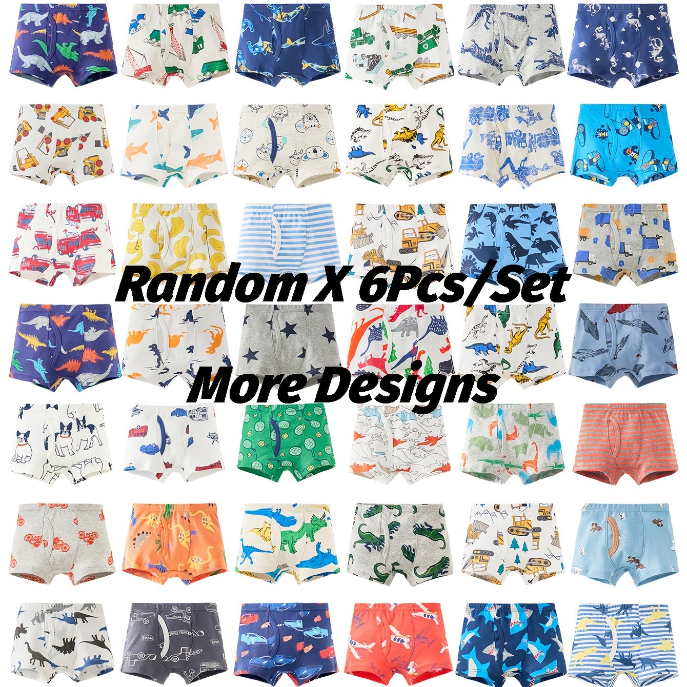 6pcs Per Set Random Boys' Boxers Cartoon Pattern 100% Comfortable Fabric