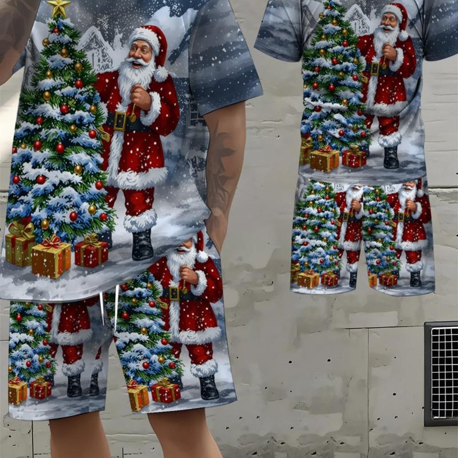 TEMU Men's Novelty Clothing Set, Mixed Color, Multiple Specifications , Polyester Material, Festive Santa & Christmas , Perfect For Parties &