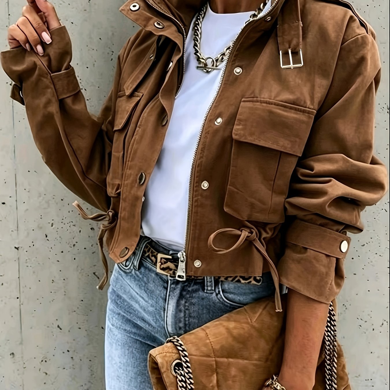 TEMU Giacca da con alla coreana, maniche lunghe e lacci, design , cappotto corto da pendolare