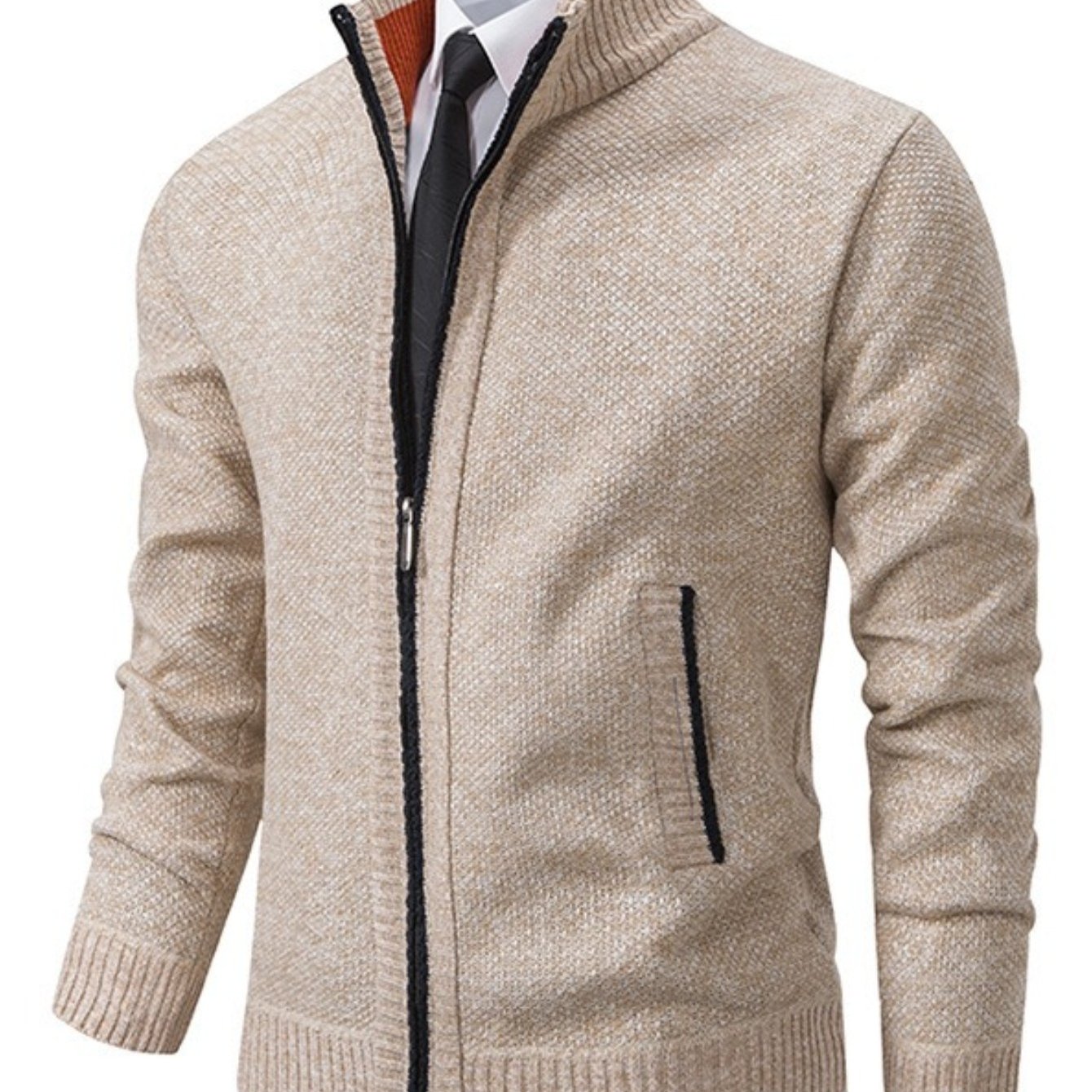 Image of 2026 New Autumn Winter Men Casual Open Front Jacket Stand Collar Knit Sweater Coat (please Refer To Size Chart)