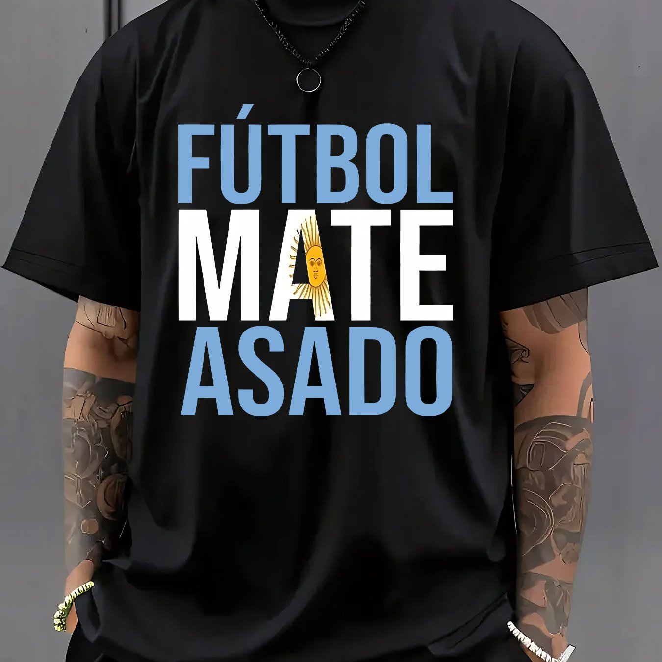 TEMU Camiseta de Fútbol y BBQ para Hombres - Manga Corta , Cuello Casual con Estampado de Carne y Parrilla, Lavable a Máquina para Exteriores, y Ropa