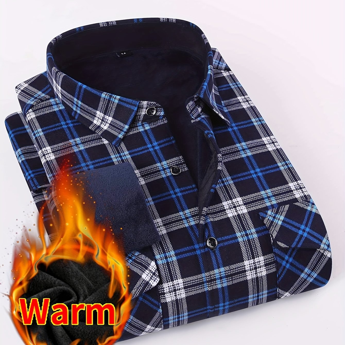 TEMU Men's Outdoor Flannel Shirt Jacket - Hunting Fishing Camping Hiking Workwear Warm Sherpa Lined Casual Button- With Chest Pockets Essential
