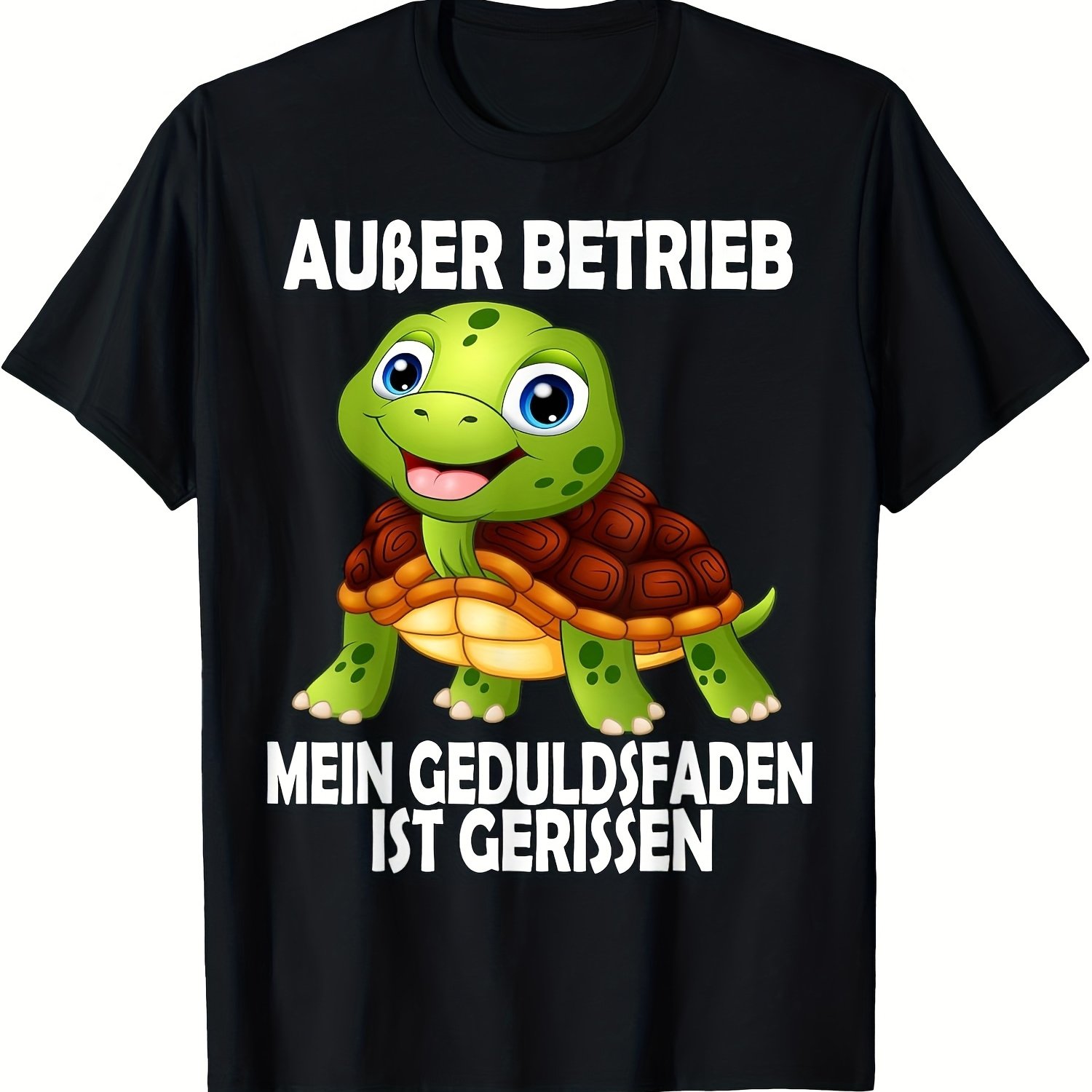 Image of Humorous German Quote Turtle Graphic T-shirt For Men - Black Casual Summer Tee With Cartoon Design And Long-lasting